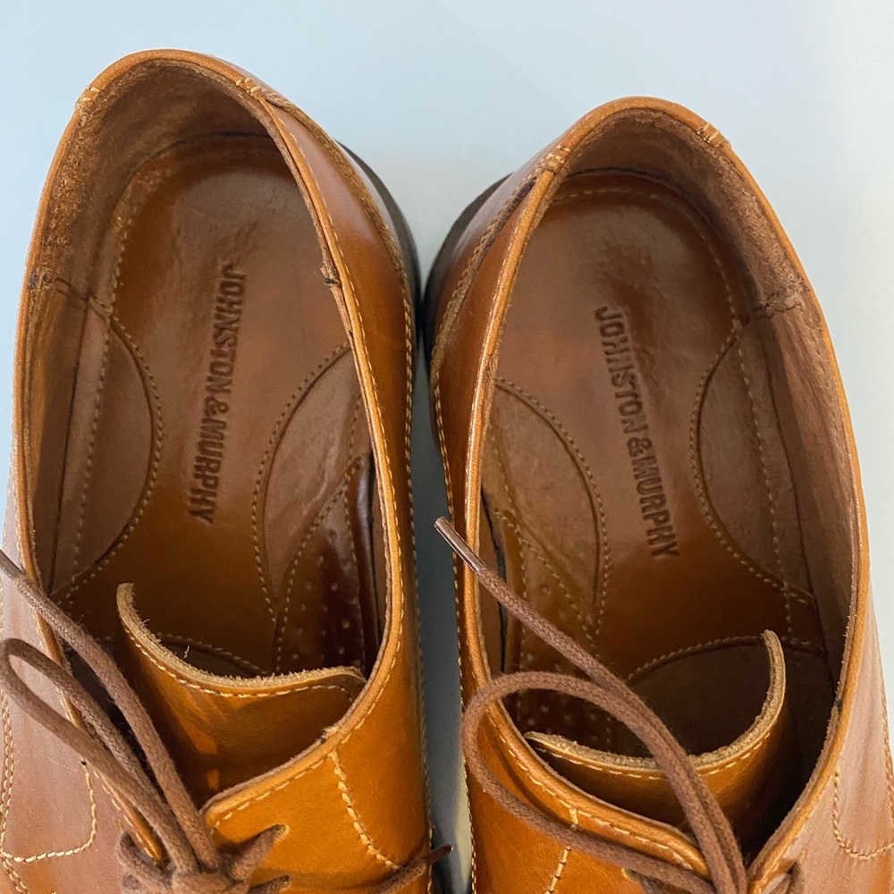 COPY - QUALITY!💙👖JOHNSTON & MURPHY! LACE UP DRESS SHOES!👖💙9.5 TAN LEATHER SHOES… - Picture 4 of 16